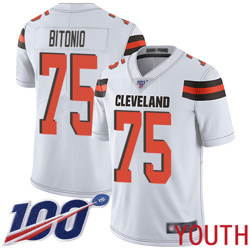 Cleveland Browns Joel Bitonio Youth White Limited Jersey #75 NFL Football Road 100th Season Vapor Untouchable